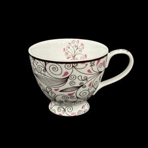 Vintage 2011 Mary Kay Footed Ceramic Coffee Mug Pink White Dark Brown Floral